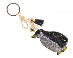 Black Penguin Crystal Puffy Tassel Keychain