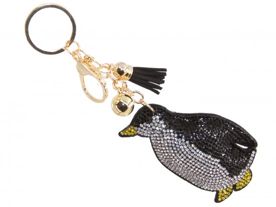 Black Penguin Crystal Puffy Tassel Keychain