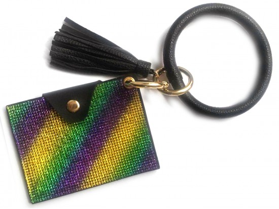 Mardi Gras Crystal Keychain Wallet Ring Bracelet