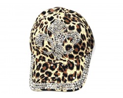 Brown Leopard Crystal Fleur De Lis Ball Cap