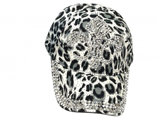 Snow Leopard Crystal Fleur De Lis Ball Cap
