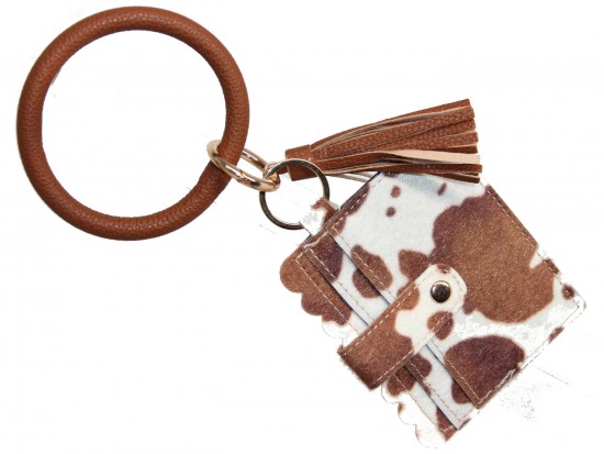 Brown White Cow Hide Keychain Wallet Bangle Brown White Cow Hide Keychain Wallet Bangle
