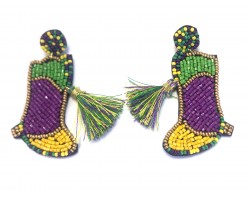 Mardi Gras Seed Bead Boots Post Earrings