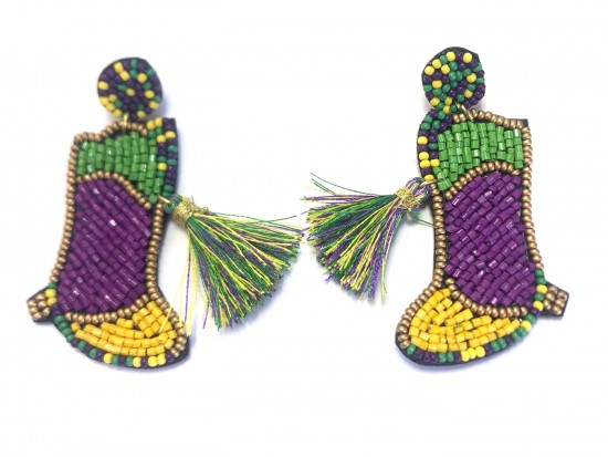 Mardi Gras Seed Bead Boots Post Earrings