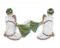 Mardi Gras White Seed Bead Boots Post Earrings