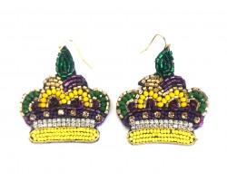 Mardi Gras Seed Bead Crown Post Earrings