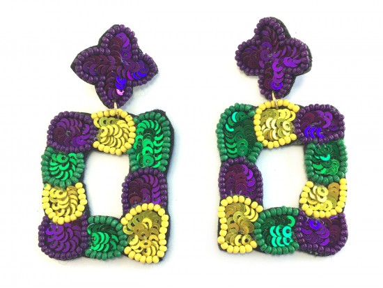 Mardi Gras Sequin King Cake Square Post Earrings Mardi Gras Sequin King Cake Square Post Earrings