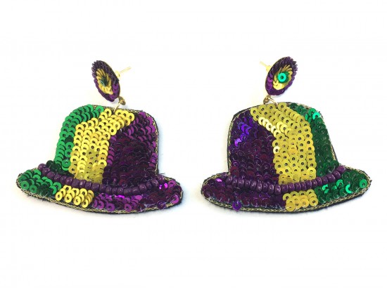 Mardi Gras Sequin Hat Post Earrings Mardi Gras Sequin Hat Post Earrings