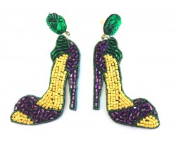 Mardi Gras Seed Bead High Heal Shoe Post Earrings