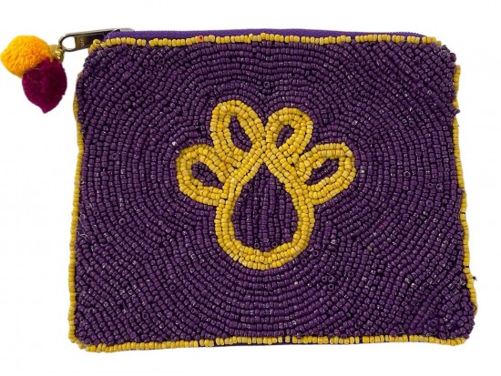 Purple Yellow Paw Seed Bead Accessory Zip Bag Purple Yellow Paw Seed Bead Accessory Zip Bag