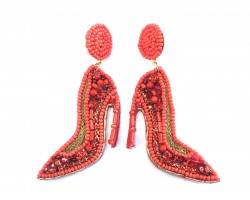 Red Crystal High Heal Shoe Dangle Post Earring