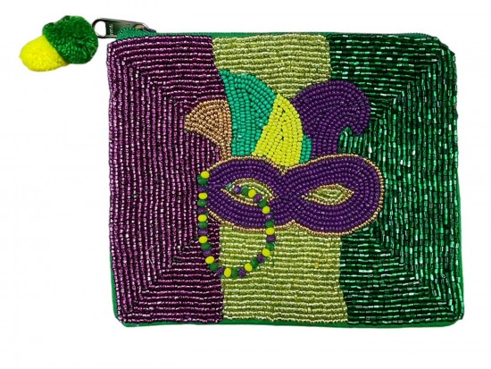 Mardi Gras Mask Seed Bead Accessory Zip Bag