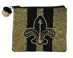 Black Gold Seed Bead Fleur De Lis Accessory Zip Bag