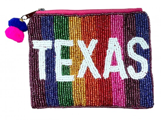 Multi Stripe Seed Bead Texas Accessory Zip Bag Multi Stripe Seed Bead Texas Accessory Zip Bag