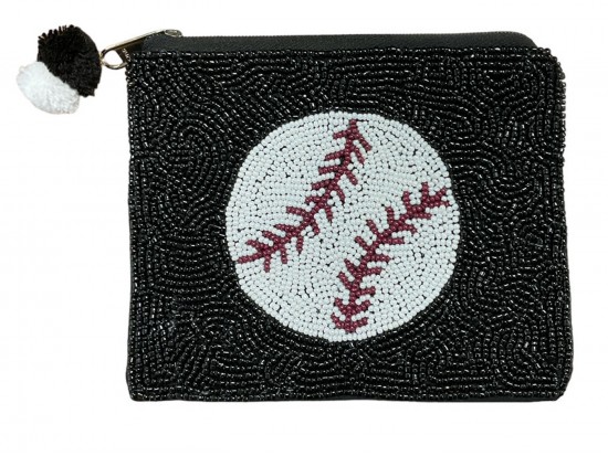 Black Seed Bead Baseball Accessory Zip Bag