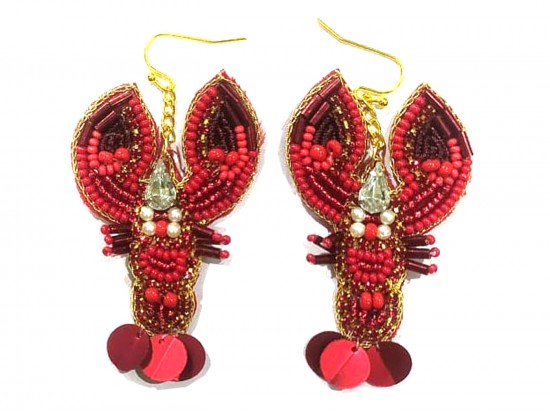 Red Crawfish Seed Bead Hook Earrings