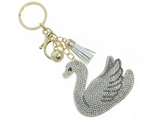White Crystal Swan Puffy Keychain
