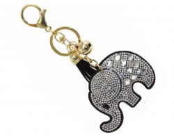 Crystal Elephant Puffy Tassel Key Chain