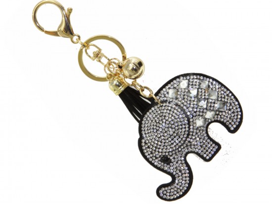 Crystal Elephant Puffy Tassel Key Chain