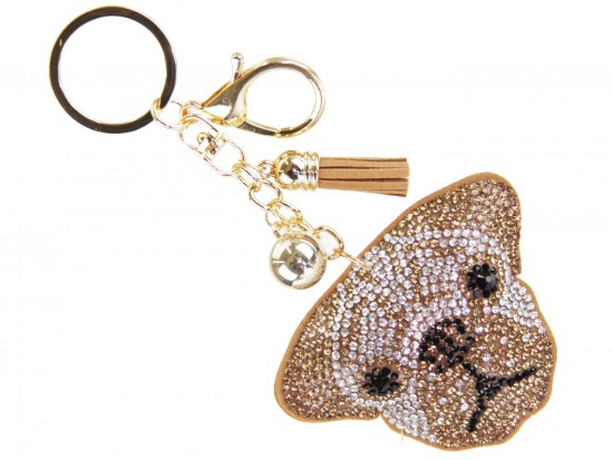 Brown Crystal Pug Dog Puffy Keychain. Puffy keychain