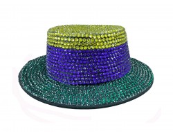 Mardi Gras Stripe Crystals Full Cover Boater Hat