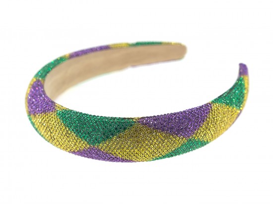 Mardi Gras Harlequin Pattern Crystal Hard Headband