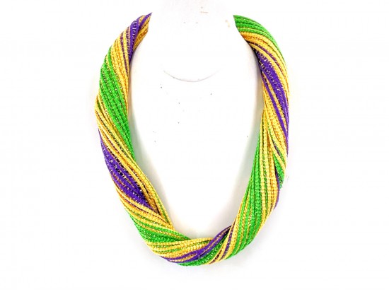 Mardi Gras Silver Thread Role Magnetic Clasp Necklace