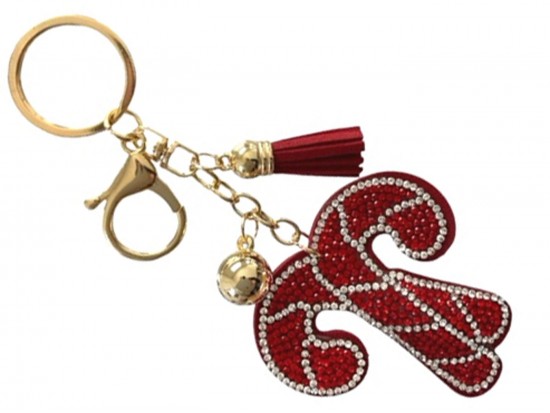 Red Crystal Candy Canes Puffy Key Chain