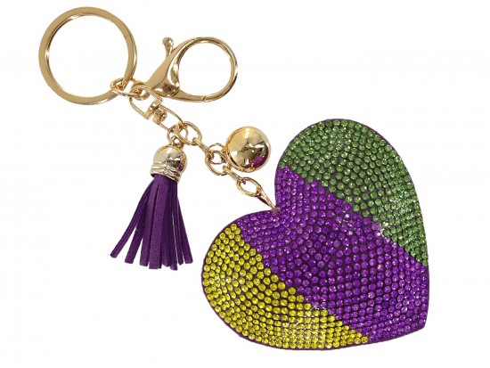 Mardi Gras Crystal Heart Puffy Keychain