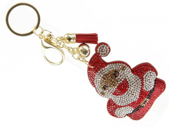 Red Crystal Santa Clause Puffy Key Chain