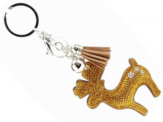 Brown Crystal Christmas Reindeer Puffy Key Chain