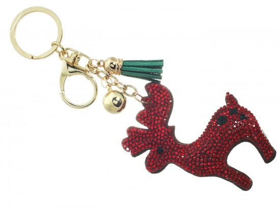 Red Crystal Christmas Reindeer Puffy Key Chain Red Crystal Christmas Reindeer Puffy Key Chain