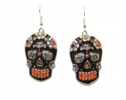 Multi Crystal Day of Dead Skull Hook Earrings