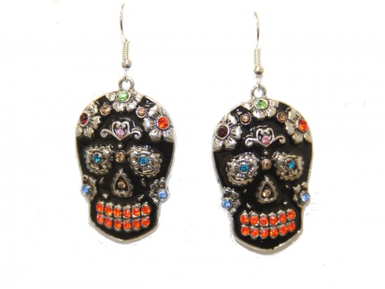 Multi Crystal Day of Dead Skull Hook Earrings Multi Crystal Day of Dead Skull Hook Earrings