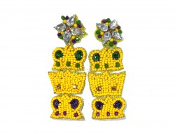 Mardi Gras Seed Bead 3 Crowns Post Earrings