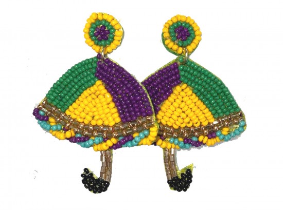 Mardi Gras Seed Bead Umbrella Dangle Post Earrings