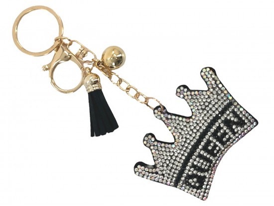 Clear AB Crystal Queen Crown Puffy Keychain