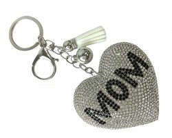 Clear Crystal MOM Heart Puffy Keychain