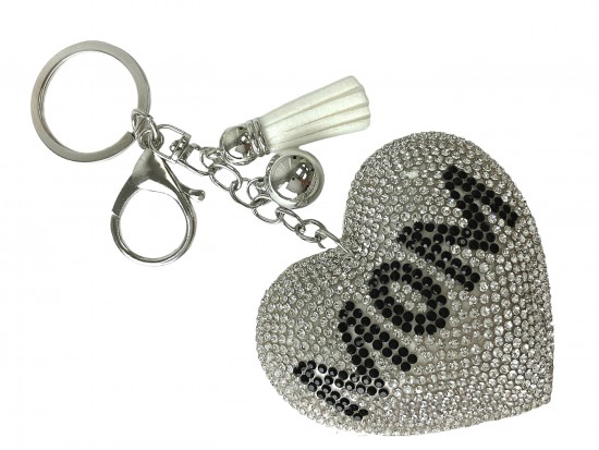 Clear Crystal MOM Heart Puffy Keychain