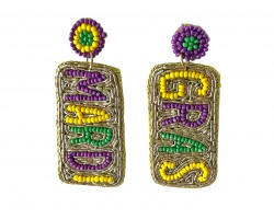 Mardi Gras Word Seed Bead Dangle Post Earrings