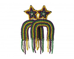 Mardi Gras Rainbow Seed Bead Dangle Post Earrings Mardi Gras Rainbow Seed Bead Dangle Post Earrings