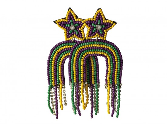 Mardi Gras Rainbow Seed Bead Dangle Post Earrings