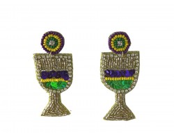 Mardi Gras Wineglass Seed Bead Dangle Post Earrings