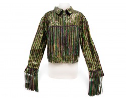Mardi Gras Stripe Sequin Fringe Jacket with Pockets