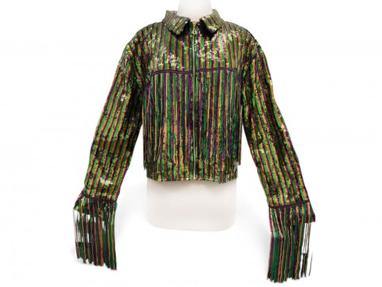 Mardi Gras Stripe Sequin Fringe Jacket with Pockets