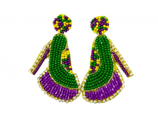 Mardi Gras High Heel Shoe Seed Bead Post Earrings Mardi Gras High Heel Shoe Seed Bead Post Earrings