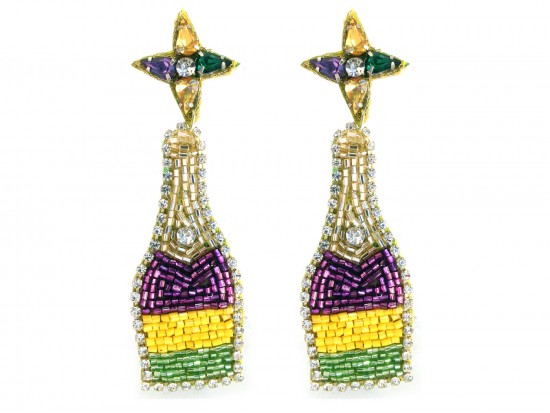 Mardi Gras Seed Bead Wine Bottle Post Earrings Mardi Gras Seed Bead Wine Bottle Post Earrings