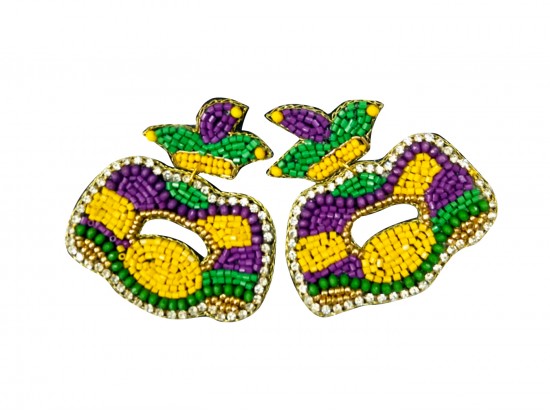 Mardi Gras Seed Bead King Cake Post Earrings