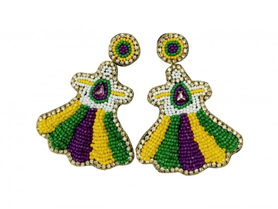 Mardi Gras Seed Bead Rainbow Church Post Earrings