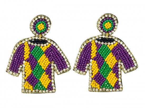 Mardi Gras Seed Bead Shirt Post Earrings Mardi Gras Seed Bead Shirt Post Earrings